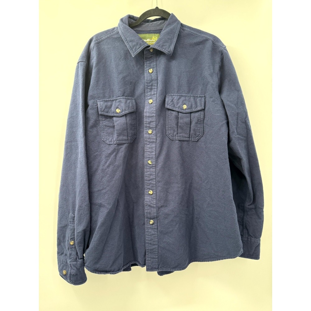 Eddie Bauer Mens Navy Blue Cotton Flannel Button Down Shirt Long Sleeve‎ XL